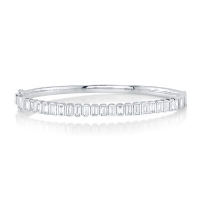Shy Creation 1 7/8ctw Baguette Diamond White Gold Bangle Bracelet