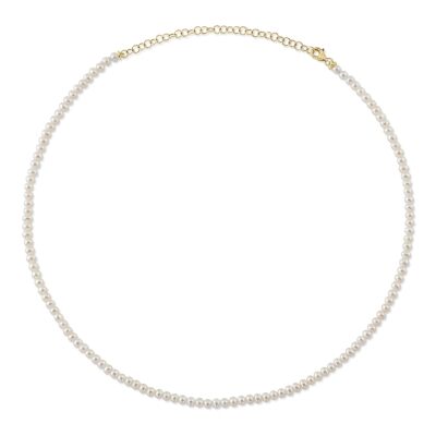 Shy Creation 3-4mm Freshwater Cultured Pearl Yellow Gold Strand Necklace