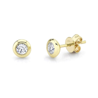 Shy Creation 3/8ctw Round Diamond Bezel Yellow Gold Stud Earrings