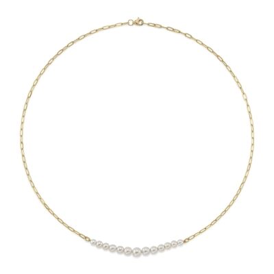 Shy Creation Freshwater Cultured Pearl Yellow Gold Paperclip Chain Necklace