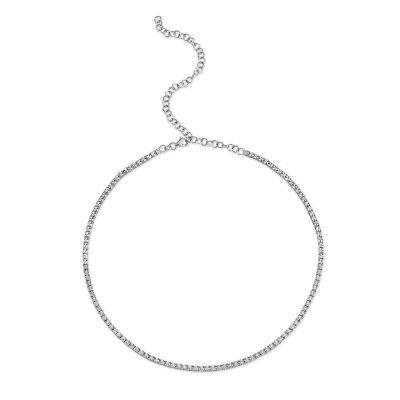Shy Creation White Gold Diamond Tennis Choker Necklace 7/8ctw
