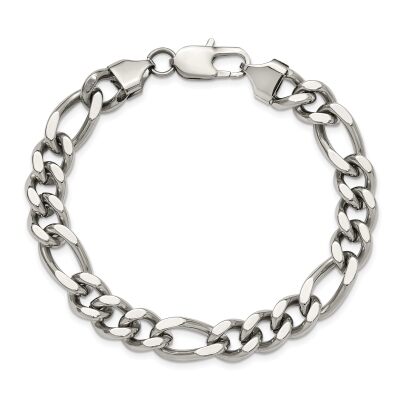 Stainless Steel Polished Figaro Chain Bracelet 9mm - 8.25 Inches