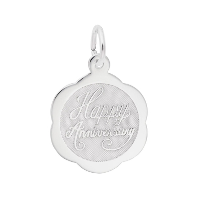 Sterling Silver Happy Anniversary Scalloped Disc Flat Charm