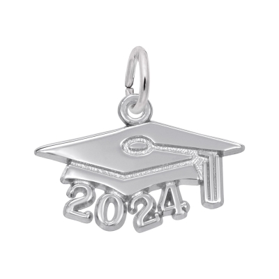 Sterling Silver Large Graduation Cap 2024 Flat Charm