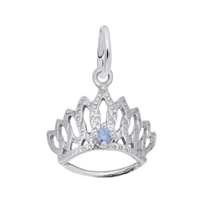 Sterling Silver Tiara with March Stone 3D Charm