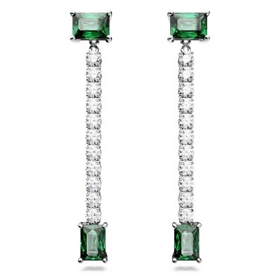 Swarovski Crystal and Zirconia Matrix Rhodium-Plated Green Drop Earrings