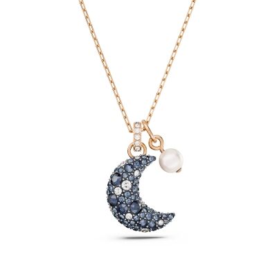 Swarovski Crystal Luna and Crystal Pearl Multicolored Rose Gold-Tone Plated Pendant Necklace