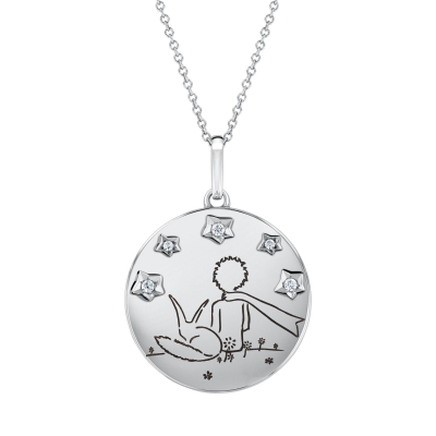 The Little Prince® 1/20ctw Boy and Fox Sterling Silver Pendant Necklace