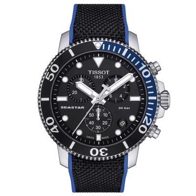 Tissot Seastar 1000 Chronograph Quartz Black Dial Black Fabric Strap Watch | 45.5mm | T1204171705103