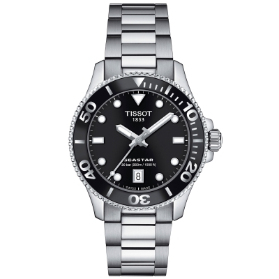 Tissot T-Sport Seastar 1000 Quartz Diver Black Dial Stainless Steel Bracelet Watch | 36mm | T1202101105100