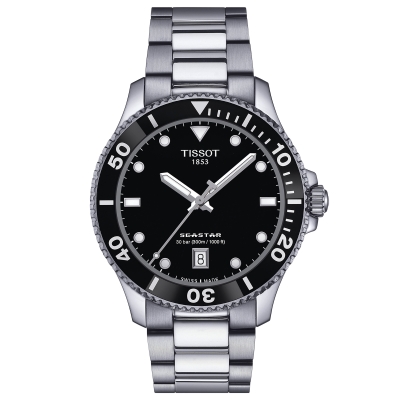 Tissot T-Sport Seastar 1000 Quartz Diver Black Dial Stainless Steel Bracelet Watch | 40mm | T1204101105100