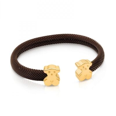 TOUS Steel and Yellow Gold-Plated Bear Mesh Cuff Bracelet