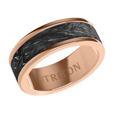TRITON Rose Tungsten Carbide and Forged Carbon Fiber Comfort Fit Wedding Band 8mm