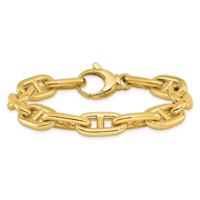 Yellow Gold Semi-Solid Anchor Link Chain Bracelet | 10mm | 8 Inches
