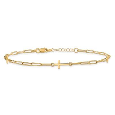 Yellow Gold Semi-Solid Cross and Paperclip Link Chain Anklet