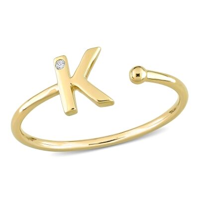 Yellow Gold Diamond Accent Initial K Open Ring