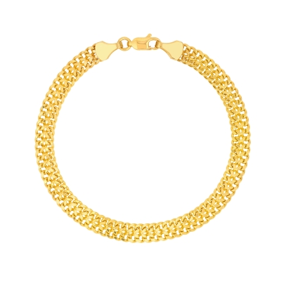 Yellow Gold Hollow Curb Bismarck Bracelet - 7.5 Inches