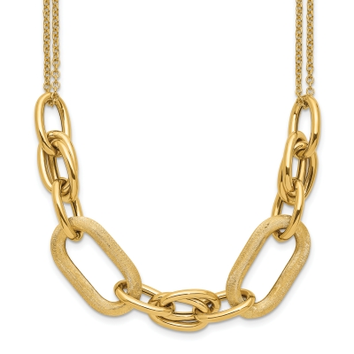 Yellow Gold Hollow Polished and Satin Link Two-Strand Necklace