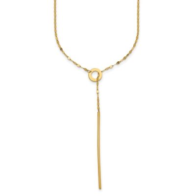 Yellow Gold Polished Sliding Chain Drop Bar 28 Inch Necklace
