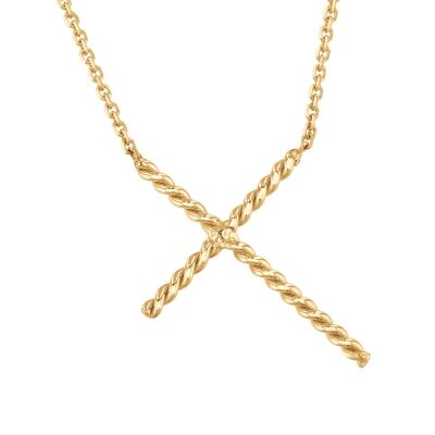 Yellow Gold Sideways Cross Pendant Necklace