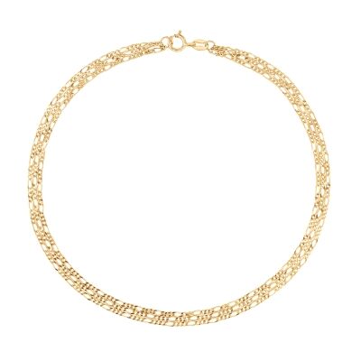 Yellow Gold Triple Strand Solid Figaro Chain Anklet | 1.2mm | 9.5 Inches