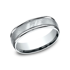 14k White Gold 6.5mm Cross Satin Finish Lightweight Comfort Fit Wedding Band 1