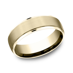 14k Yellow Gold 6.5mm Satin Finish Drop Edge Lightweight Comfort Fit Wedding Band 1