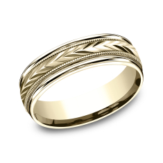 14k Yellow Gold 6.5mm Wheat Pattern Lightweight Comfort Fit Wedding Band 1