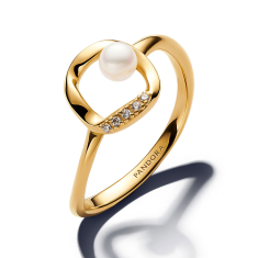 Pandora Essence Organically Shaped Pavé Circle & Treated Freshwater Cultured Pearl Gold-Plated Ring 1