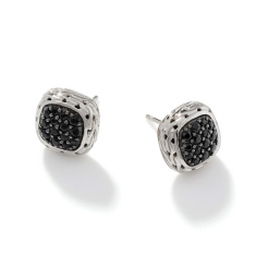 John Hardy Carved Chain Black Sapphire Sterling Silver Stud Earrings 1