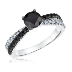1 1/2ctw Round Treated Black Diamond and Diamond Crossover White Gold Engagement Ring | Timeless Collection 1