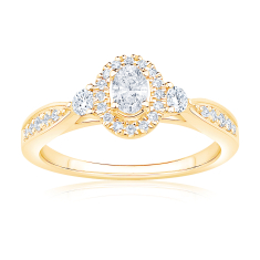 1/2ctw Oval Diamond Halo Yellow Gold Engagement Ring - Glow Collection 1