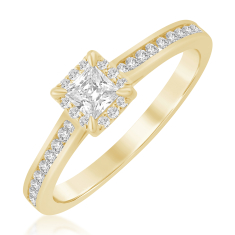 1/2ctw Princess Diamond Halo Yellow Gold Engagement Ring - Glow Collection 1
