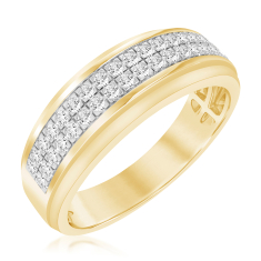 1/4ctw Round Diamond Yellow Gold Wedding Band - Men's 1