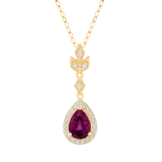 Downton Abbey | Lady Mary - Rhodolite Garnet and 1/8ctw Diamond Yellow Gold Pendant Necklace 1