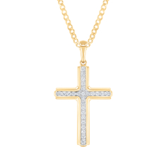 Men's 1/4ctw Diamond Cross 10k Yellow Gold Pendant Necklace 1