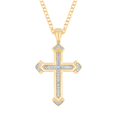 Men's 1/5ctw Diamond 10k Yellow Gold Cross Pendant Necklace 1