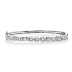 Shy Creation 7/8ctw Baguette and Round Diamond 14k White Gold Bangle Bracelet 1