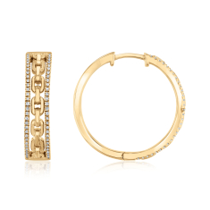 1/5ctw Diamond 10k Yellow Gold Link Hoop Earrings 1