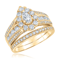 1 1/2ctw Pear Diamond 14k Yellow Gold Engagement and Wedding Ring Bridal Set - Glow Collection 1