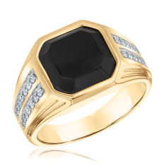 Men's Black Onyx and 1/4ctw Diamond 10k Yellow Gold Ring 1