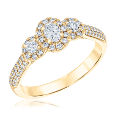 3/4ctw Oval Diamond Halo Three-Stone 14k Yellow Gold Engagement Ring - Glow Collection 1