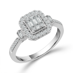 3/8ctw Emerald-Shaped Diamond Composite 14k White Gold Engagement Ring - Harmony Collection 1