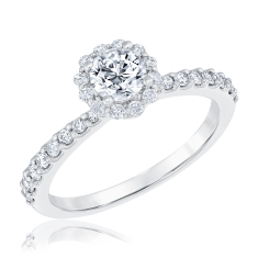 1ctw Round Diamond Halo 14k White Gold Engagement Ring - Timeless Collection 1