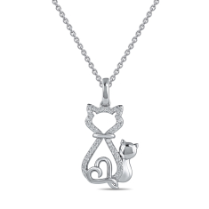 Hallmark Diamonds 1/10ctw Diamond Cat Sterling Silver Pendant Necklace 1