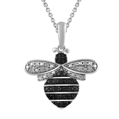 1/10ctw Black Diamond Bee Sterling Silver Pendant Necklace 1
