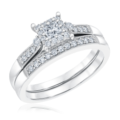 1/2ctw Princess Diamond Halo 14k White Gold Engagement and Wedding Ring Bridal Set - Couture Collection 1