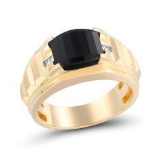 Men's Black Onyx and Diamond Accent 10k Yellow Gold Ring 1