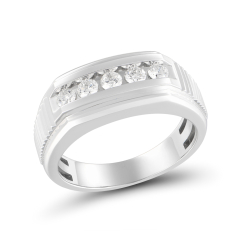 Men's 1/2ctw Diamond Five-Stone 10k White Gold Ring 1