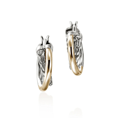John Hardy Essential Crossover 15mm Two-Tone Sterling Silver and Yellow Gold Hoop Earrings 1
